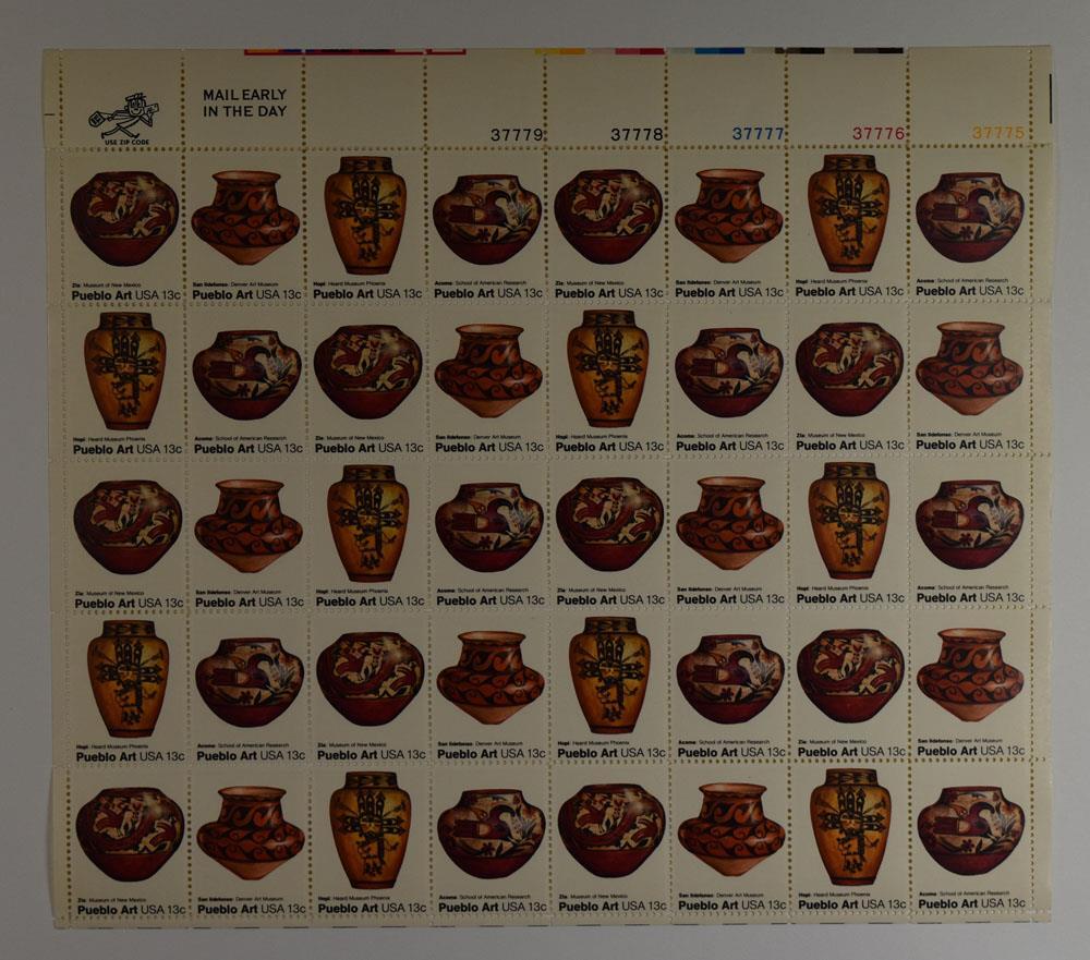US SCOTT 1706 – 1709 PANE OF 40 PUEBLO ART STAMPS 13 CENT FACE MNH