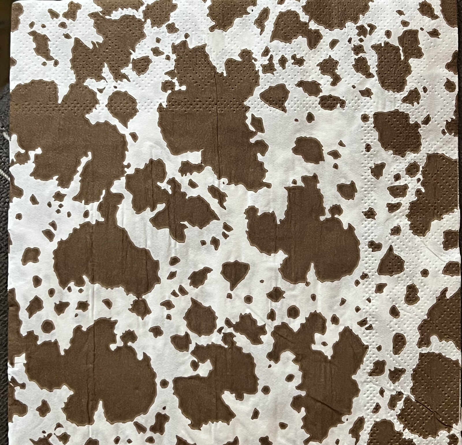 Two (2) 6.5”x6.5” Brown Cowhide Paper Lunch Napkins For Art Decoupage