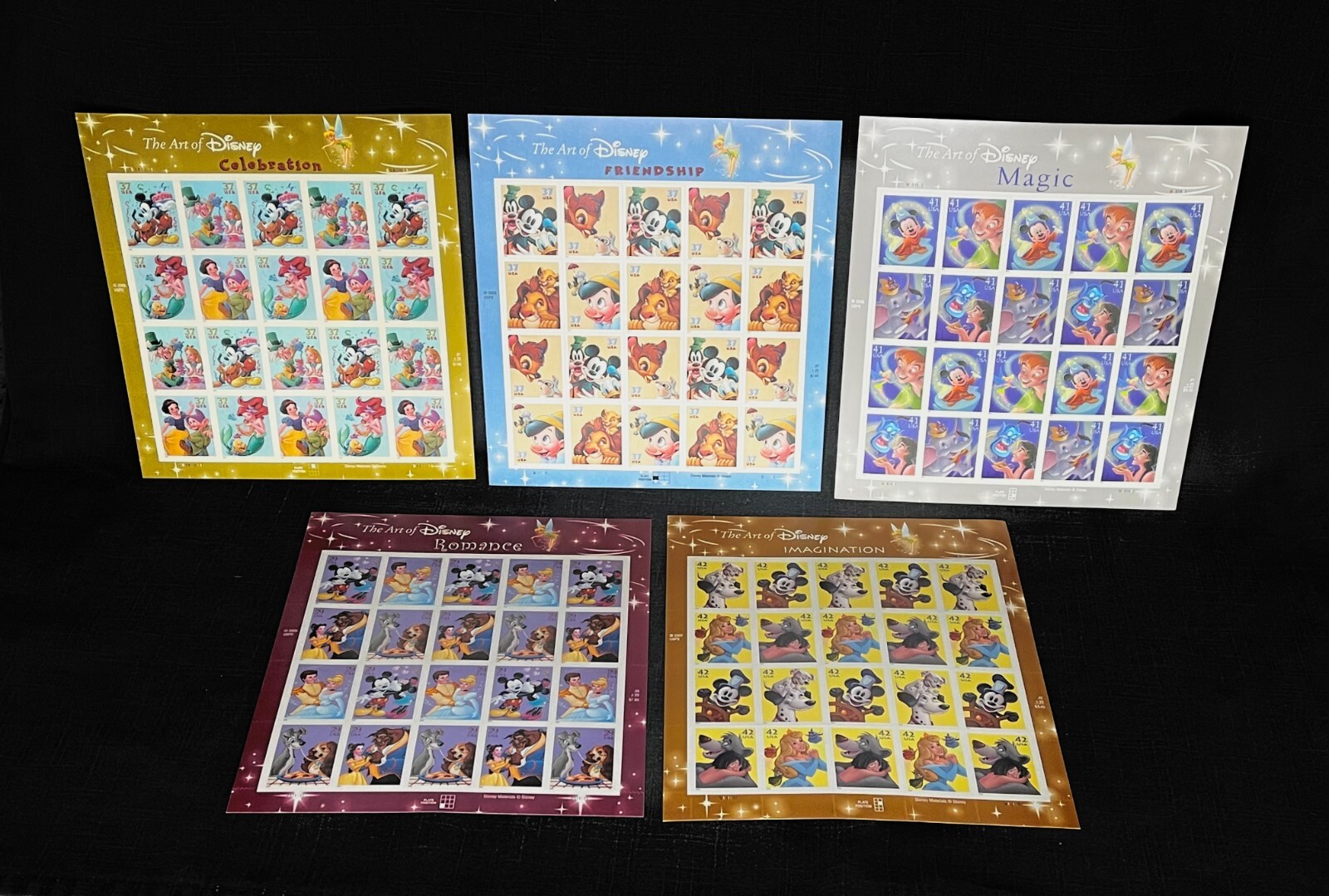 The Art of Disney USPS Stamps Full Set of 5 Dif MINT Sheets Retail Value $120+