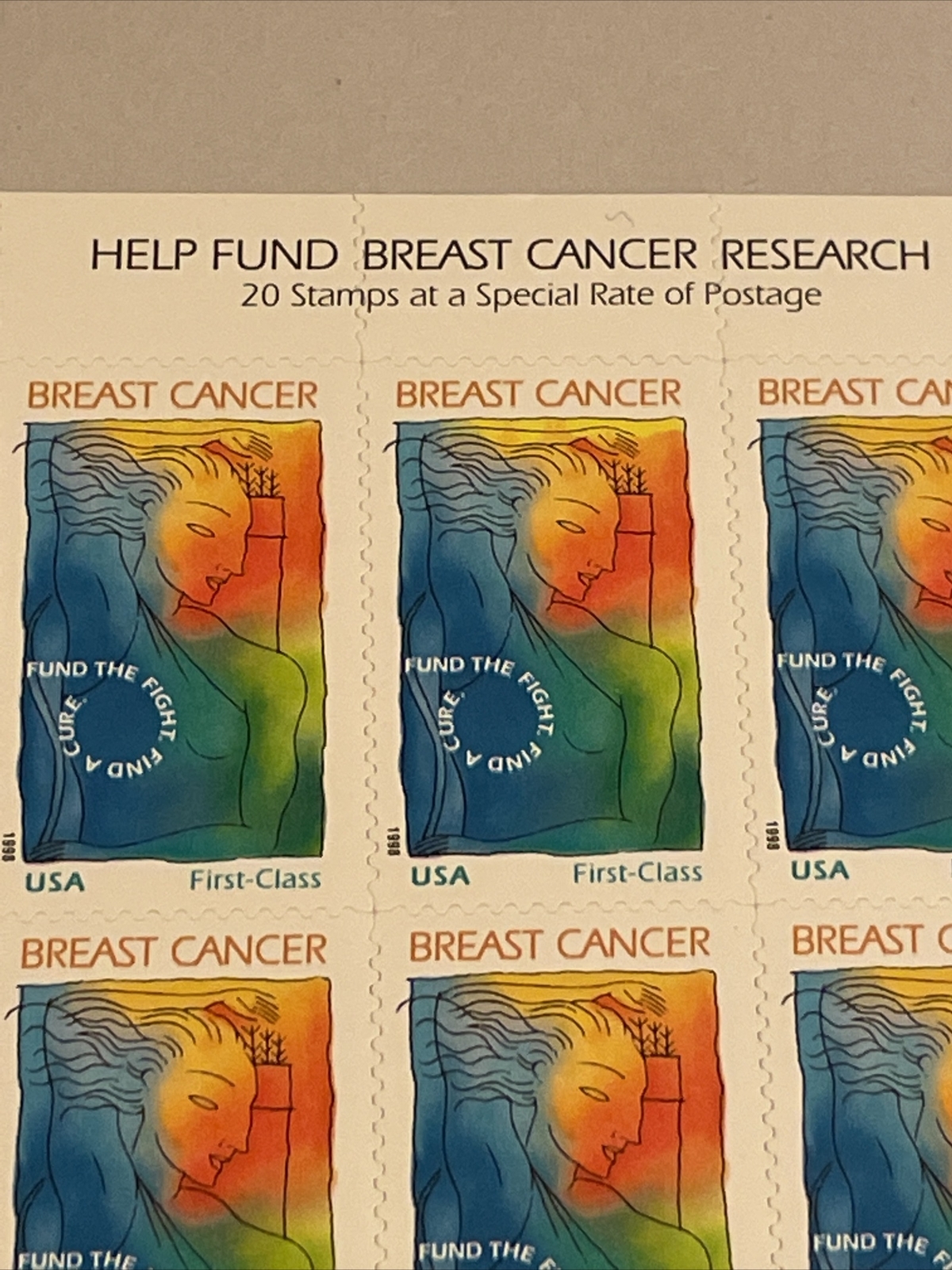 US SHEET OF 20 BREAST CANCER RESEARCH STAMPS MNH