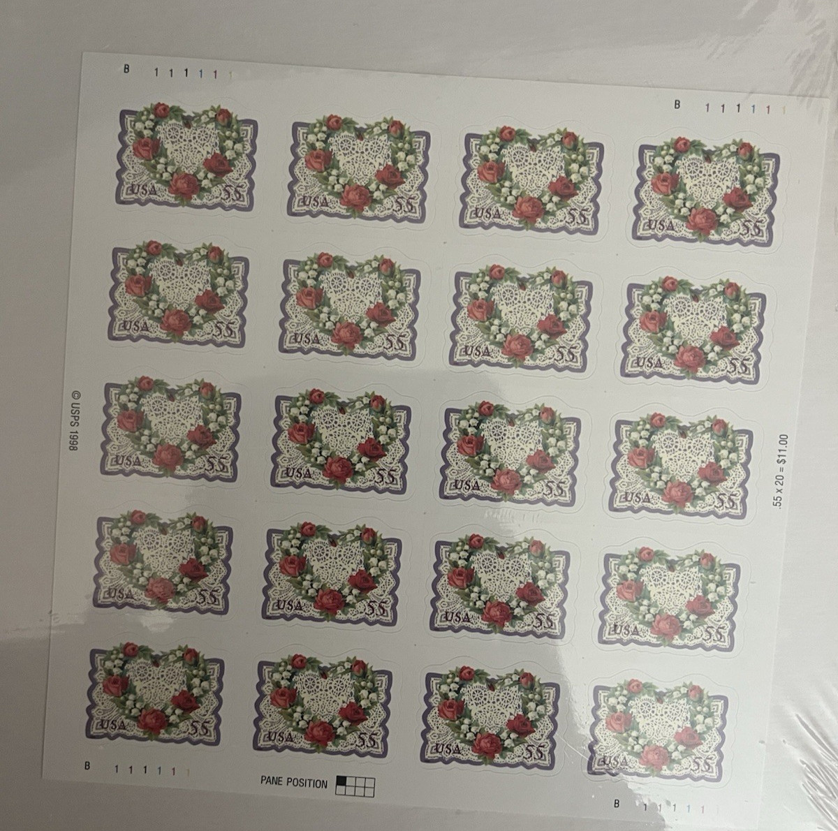Pane of 20 LOVE STAMPS 55 CENTS FACE MNH – original wrapping never opened