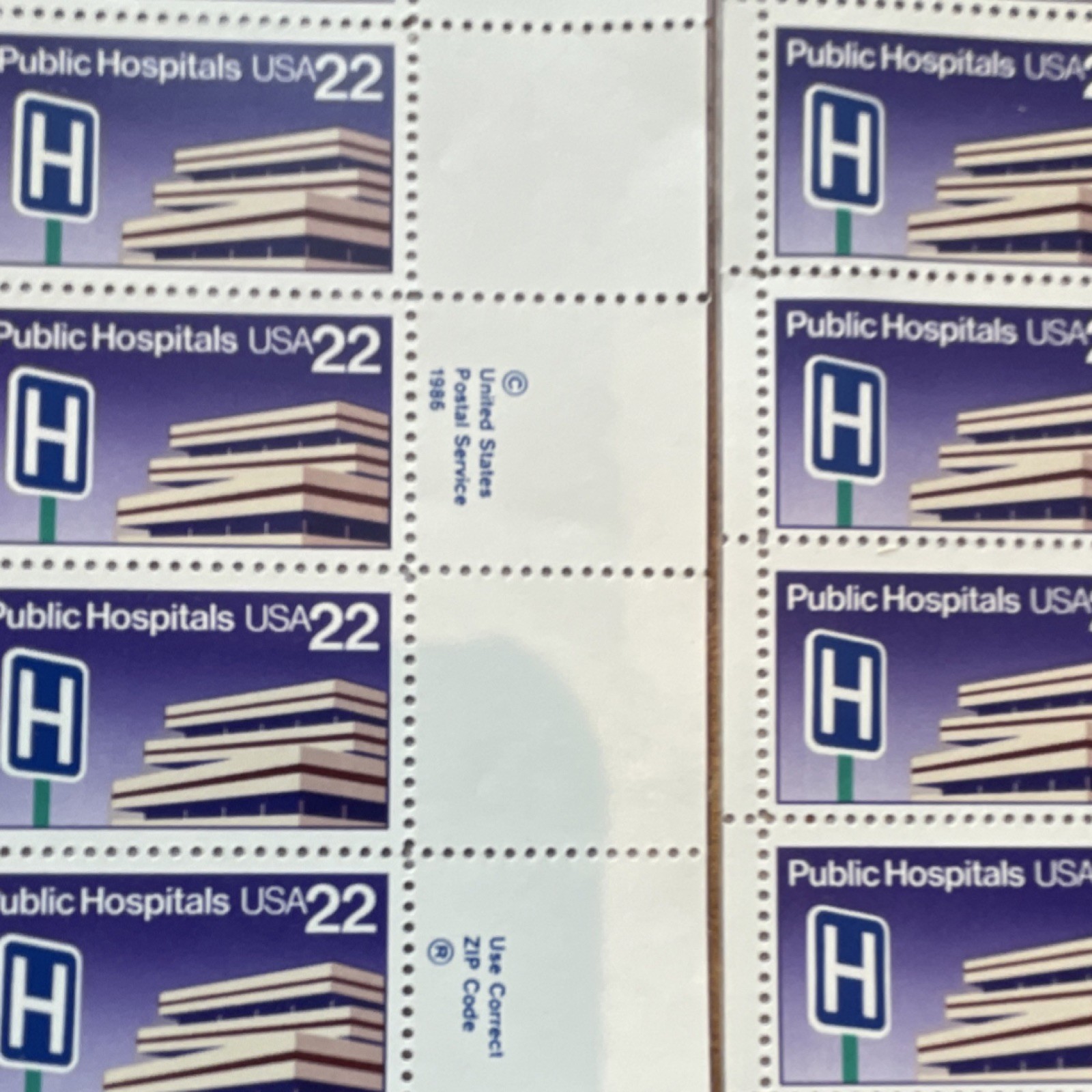 US Public Hospitals USA 22c Postage Stamp Full Sheet MNH Blue /White Scott# 2210