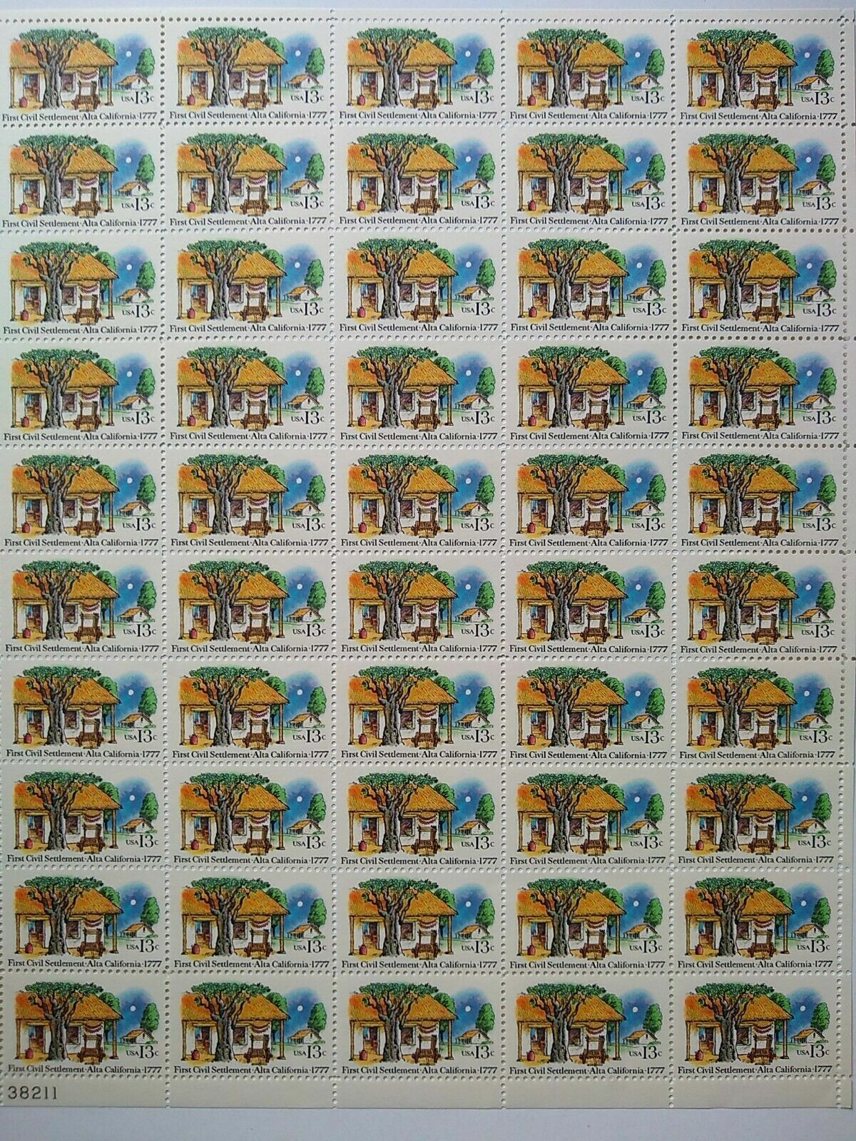 FIRST CIVIL SETTLEMENT ALTA CALIF–Page of 50 Collectible 1977 Stamps–FREE SHIP