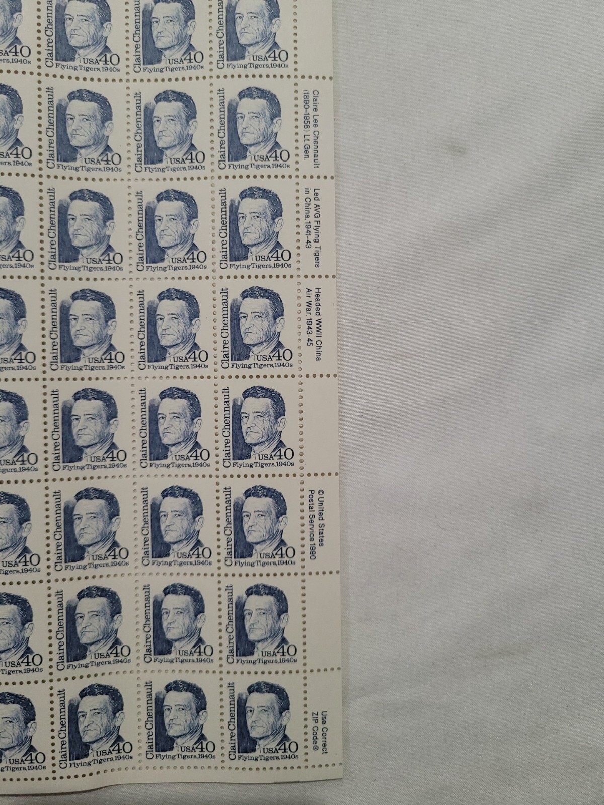 US SCOTT 2187 PANE OF 100 CLAIRE CHENNAULT STAMPS 40 CENT FACE MNH