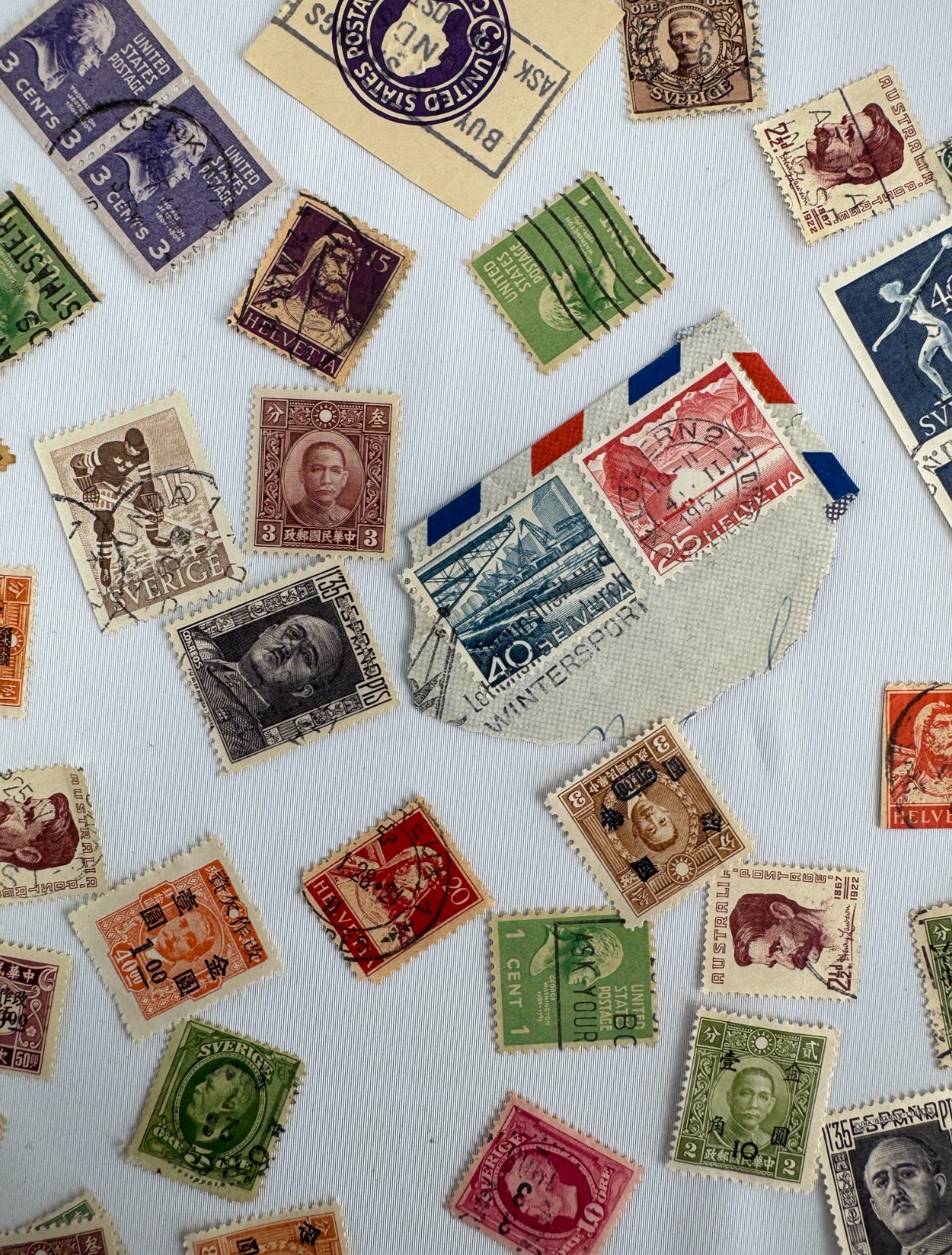 Worldwide Vintage Stamp Collection Lot 90+ Used Mint Stamps USA China Sweden