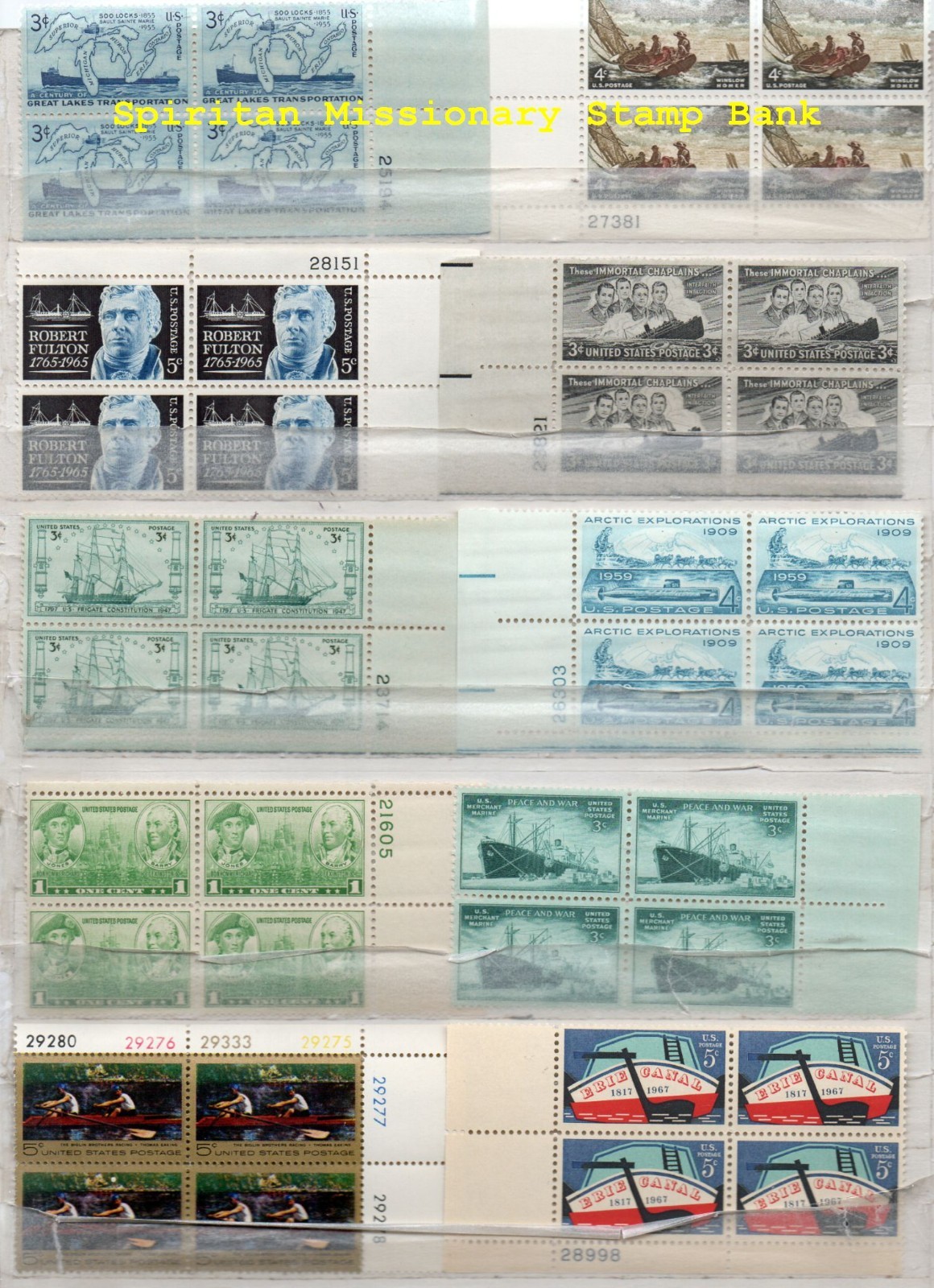 Plate Block Stamps: 10 Mint Navigation 1¢ – 5¢ USA 44 Postage (11-825)