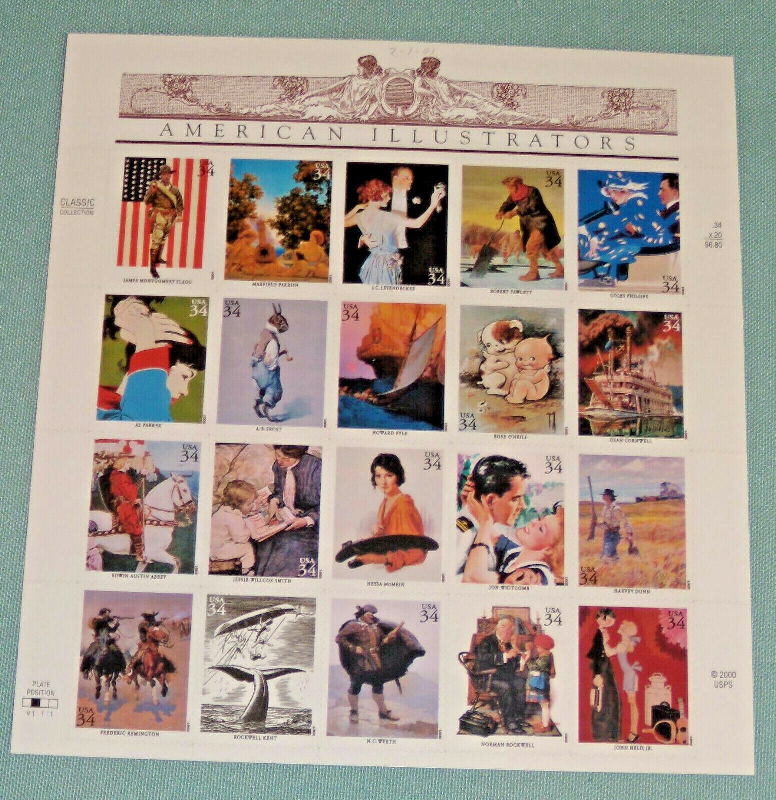 Three x 20 = 60 of AMERICAN ILLUSTRATORS 34¢ US Postage Stamps USA # 3502 A to J