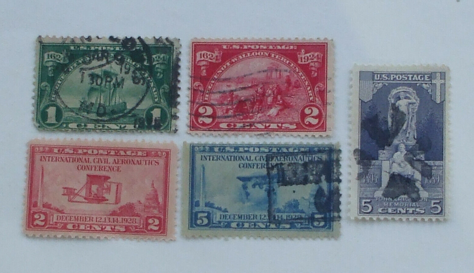5 Early US Commemorative Postage Stamps Used Nieu Nederland Statue Ericsson etc 