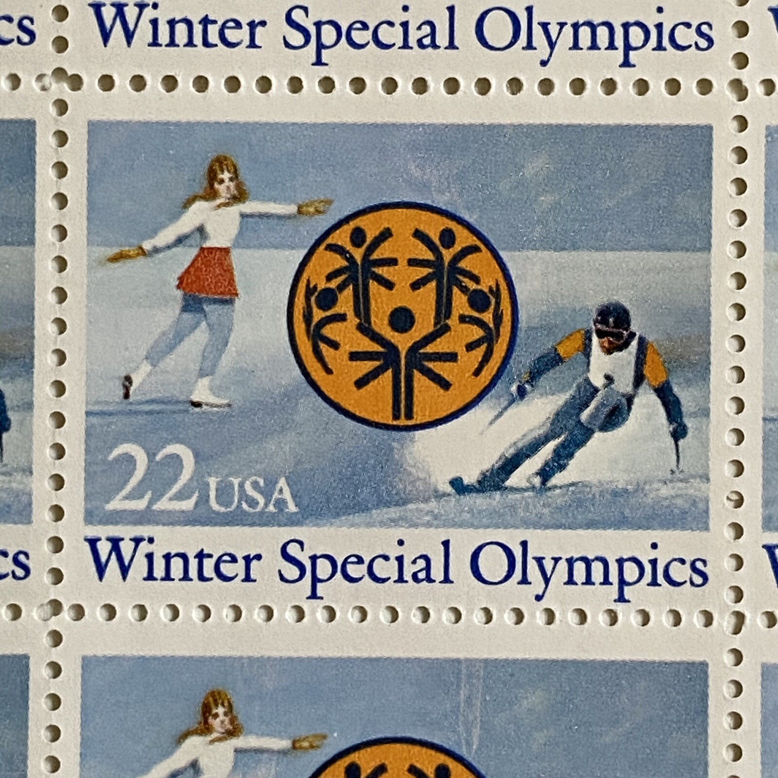 Special Olympics Stamps Scott 2142 Full Sheet Winter 22 Cents MNH Ski Skate 1984