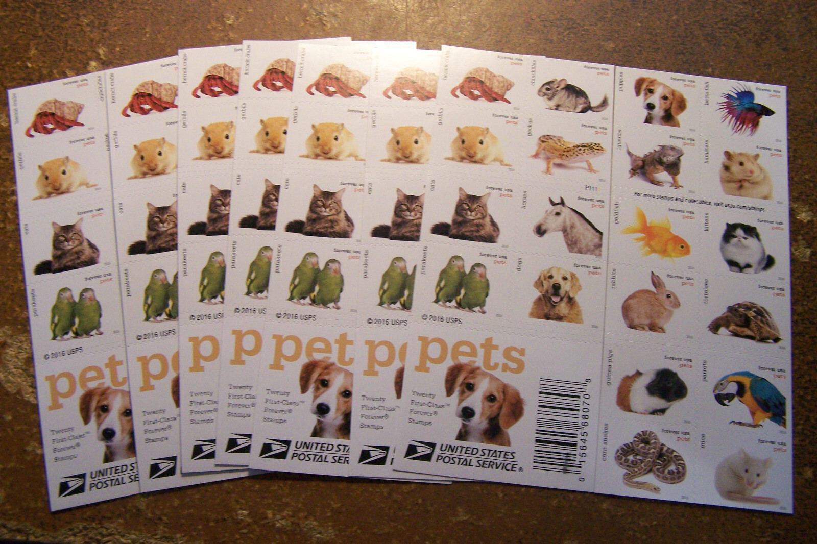 160 Forever Stamps PETS 8 Booklets $116.80 Face Value US Postage Unused