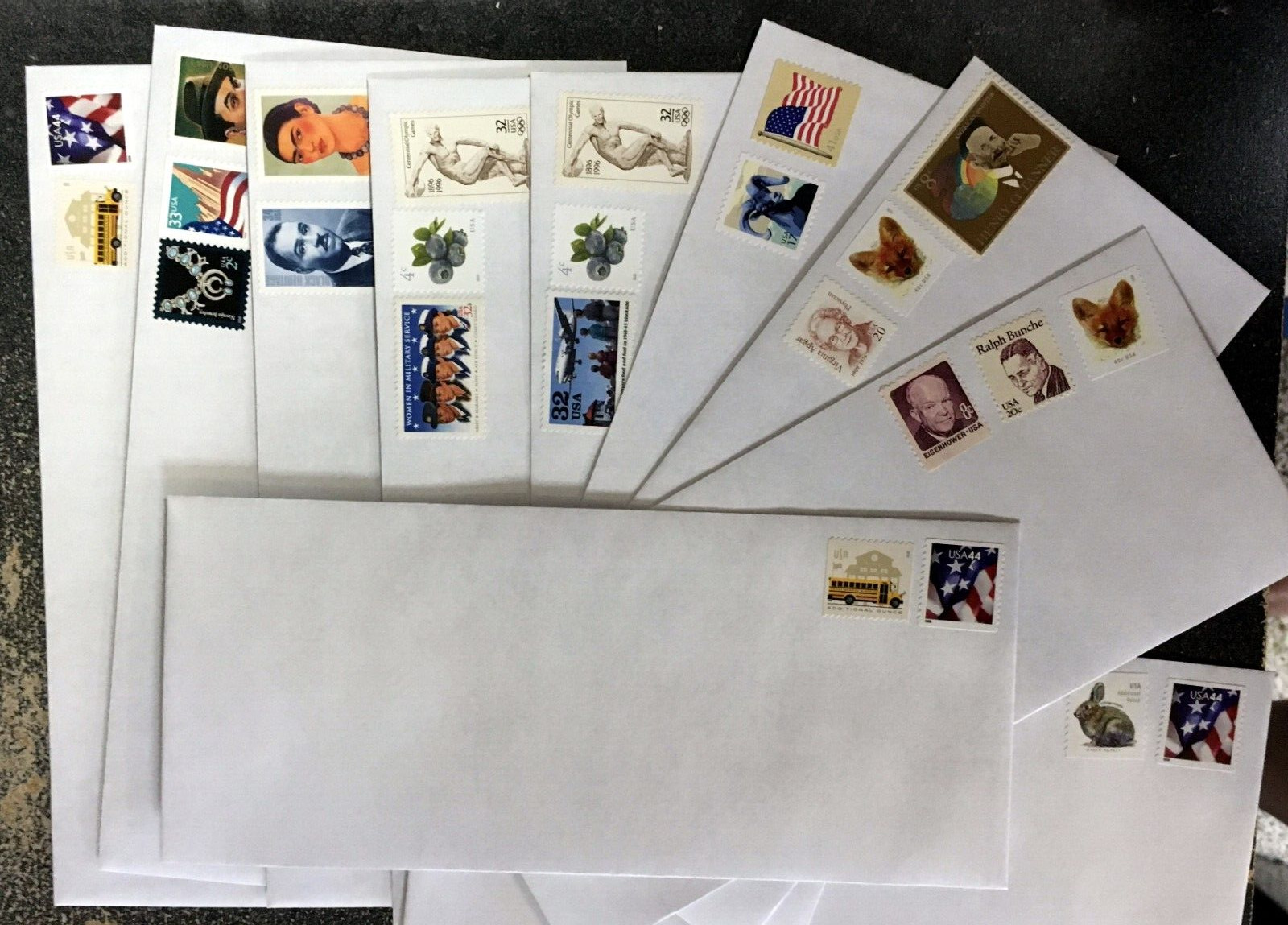 (10) 68 cent Stamped Envelopes – #10 White Woved Security 4 1/8″ X 9 1/2″ Gummed