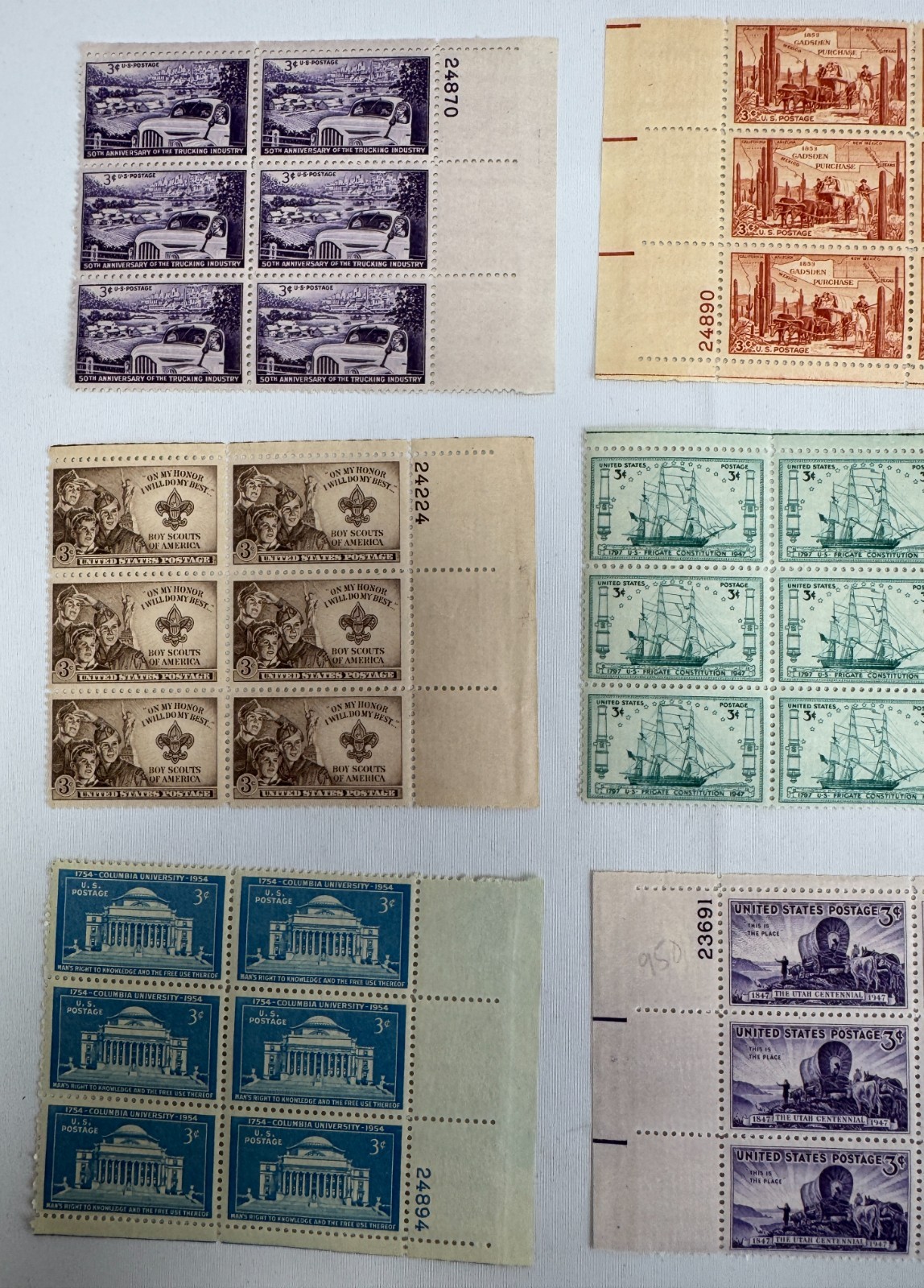 1954 US Commemorative Plate Block Collection MNH Americana History Scouts