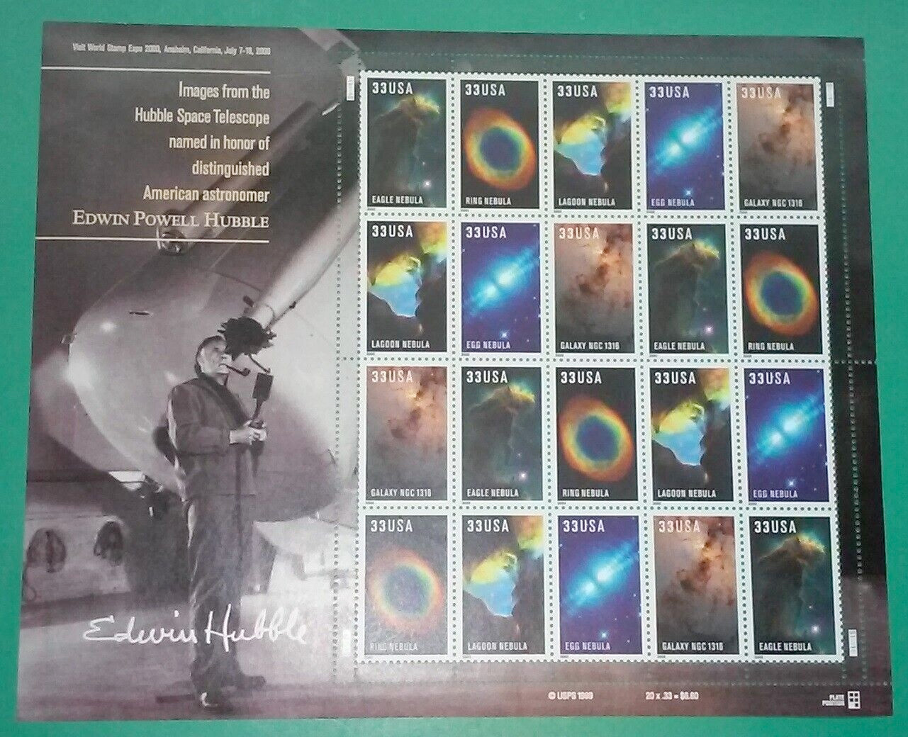 Three x 20 = 60 American Astronomer EDWIN POWELL HUBBLE 33¢ US Stamps. 3384-3388