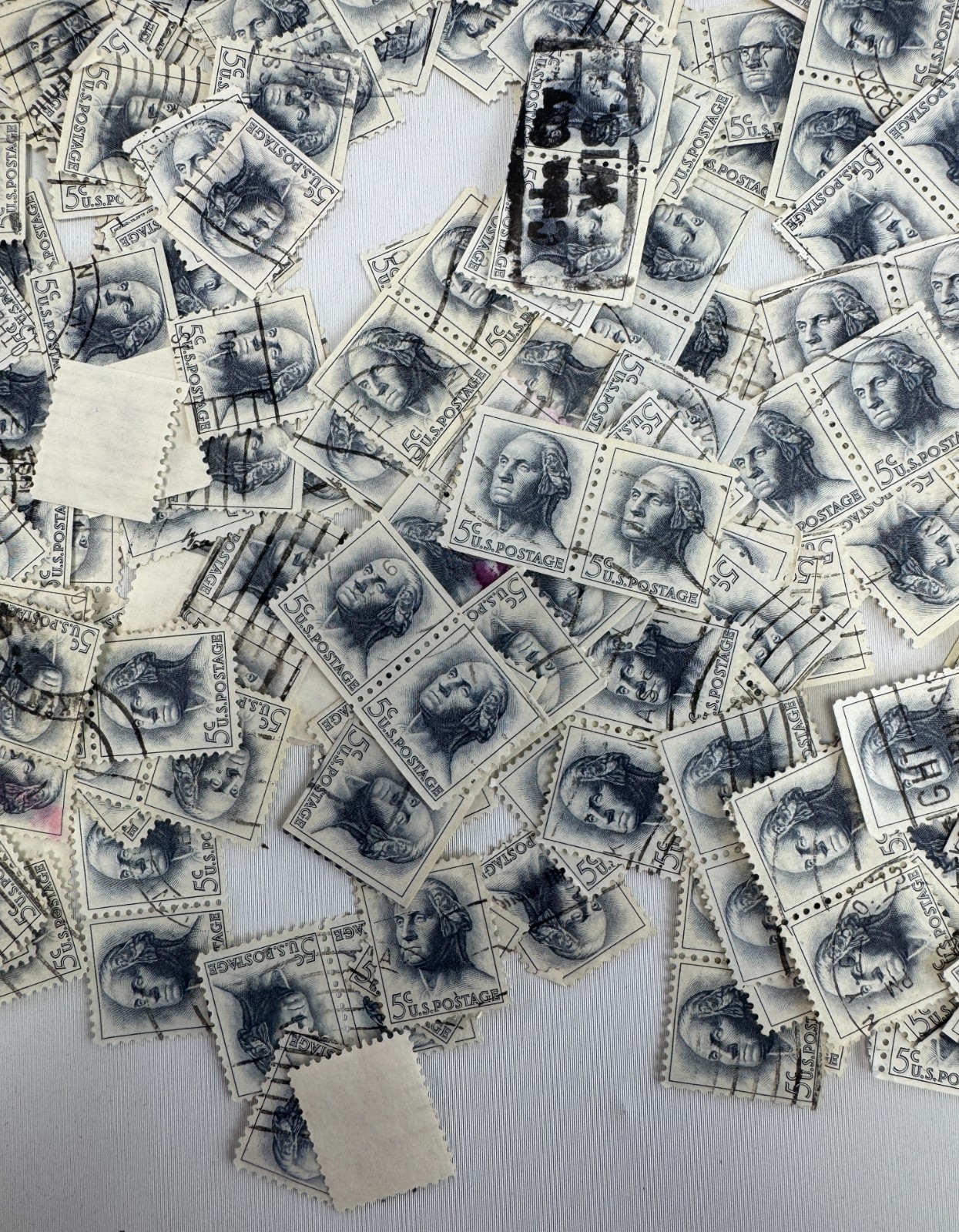 Cancelled Vintage Large Lot of Used US George Washington 5cent Definitive Stamps