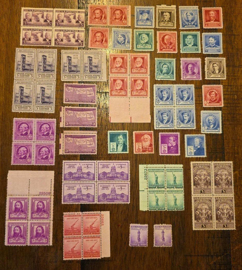 Lot of 60+ Vintage U.S. Postage Stamps – 1930s–1950s – Blocks & Singles J
