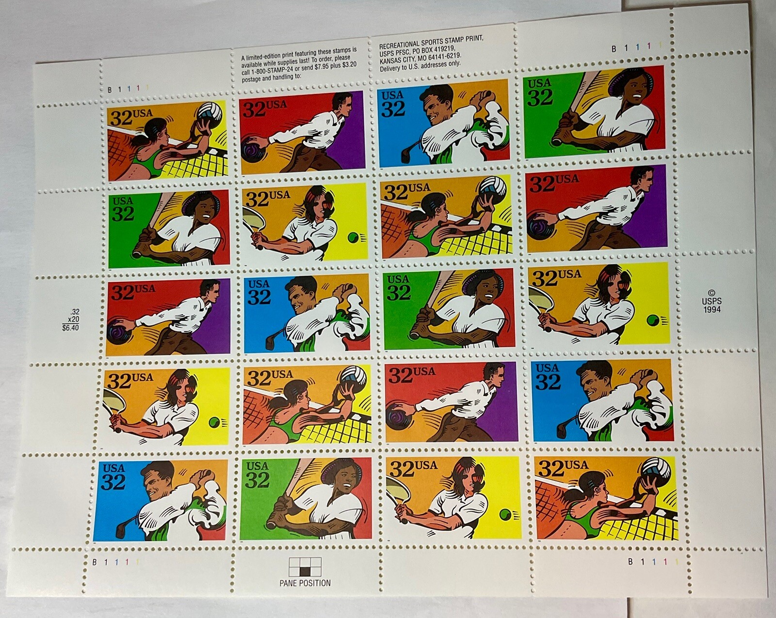 US Postage STAMPS 1995 RECREATIONAL SPORTS STAMPS 32c 20 stamps MNH 2961-65