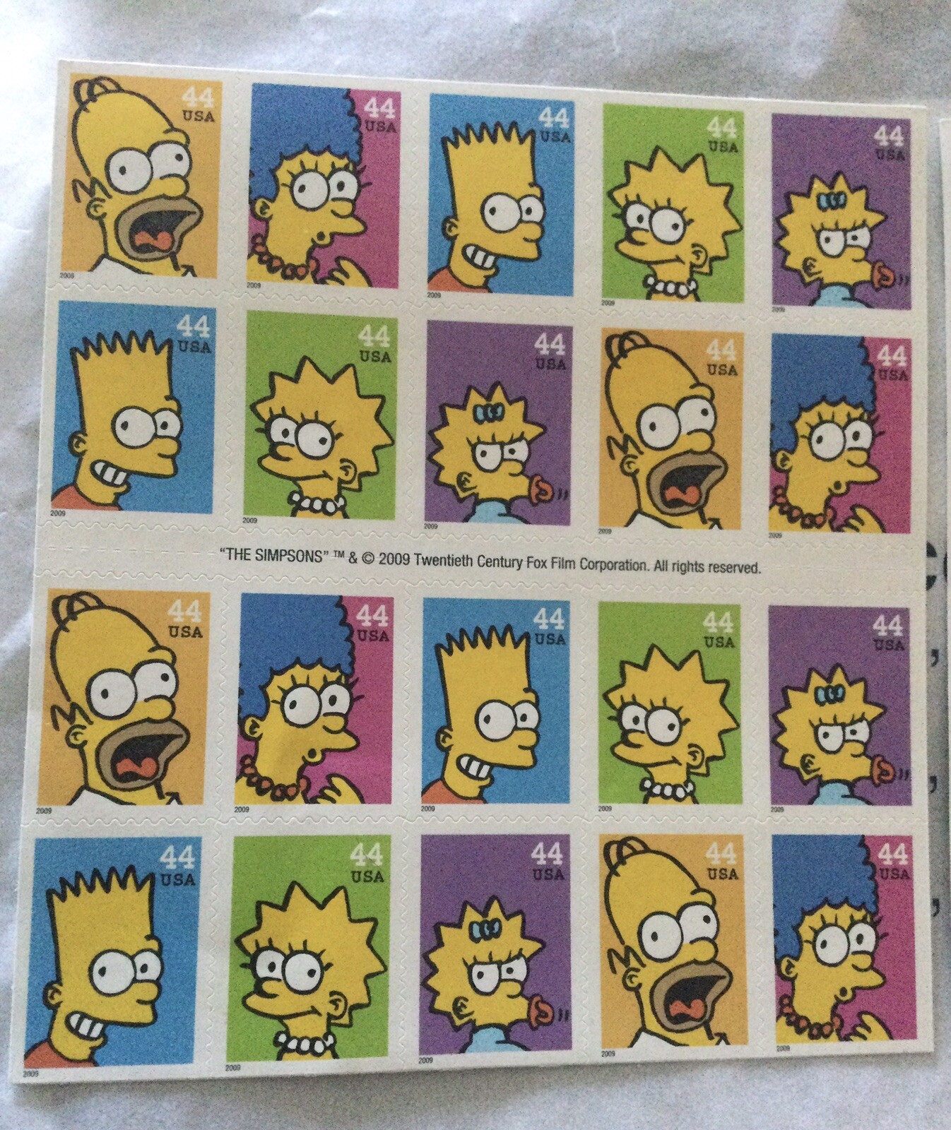 SIMPSONS 1-Full Sheet (20/44cent) Unused 2009 Postage Stamps USPS LISA Cover