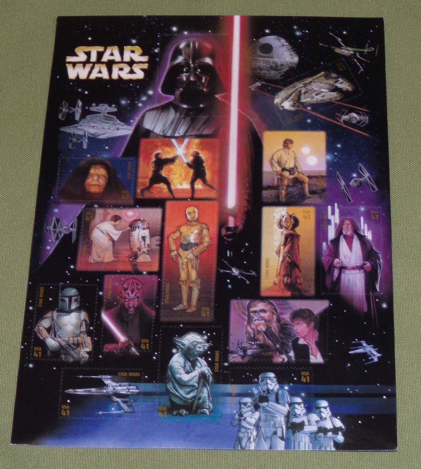 Three sheets = 45 of STAR WARS Character Souvenir Set US Postage Stamp USA 4143