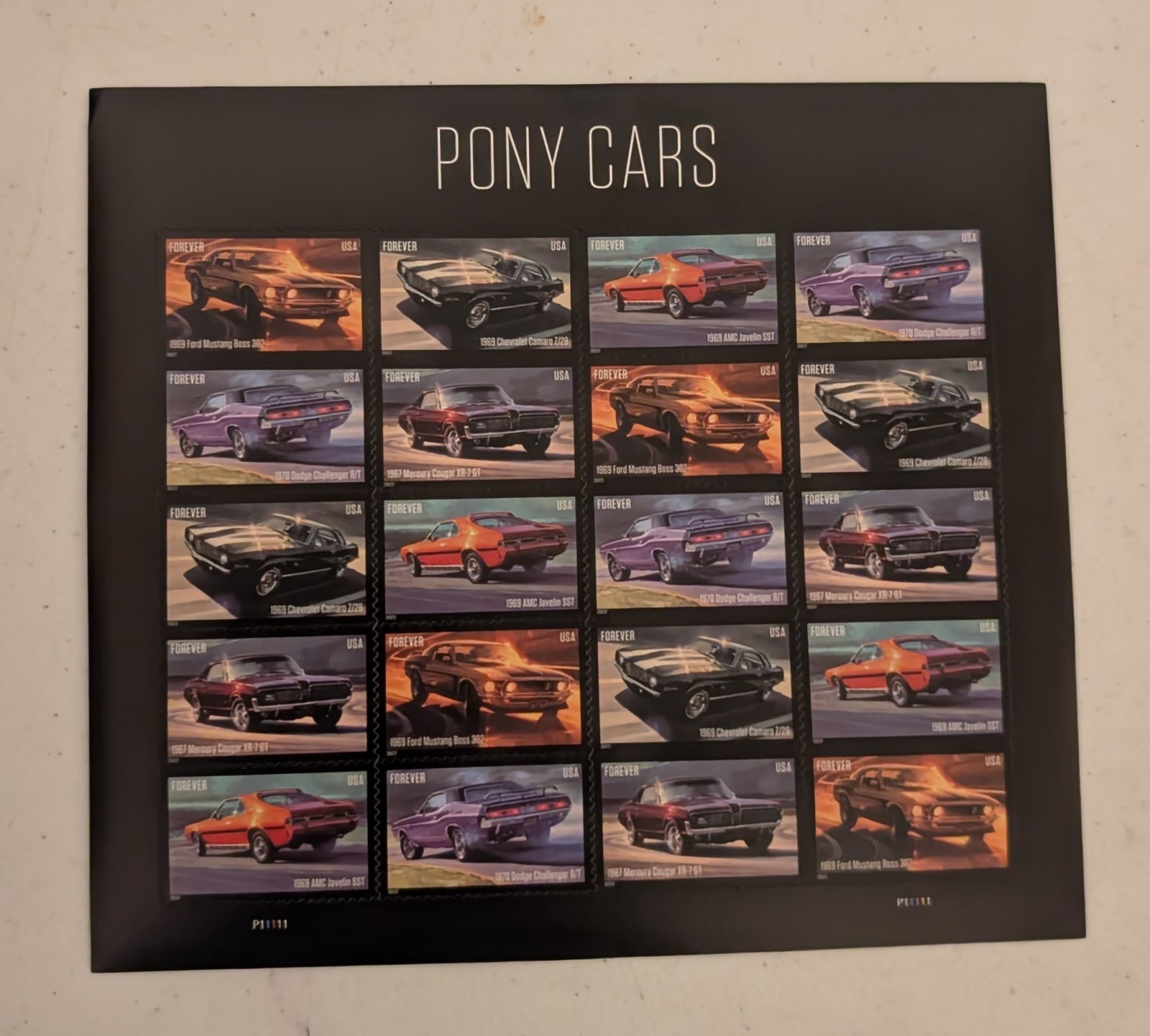 USPS Pony Cars Forever Stamps Sheet of 20 Classic Muscle Cars Free Shipping