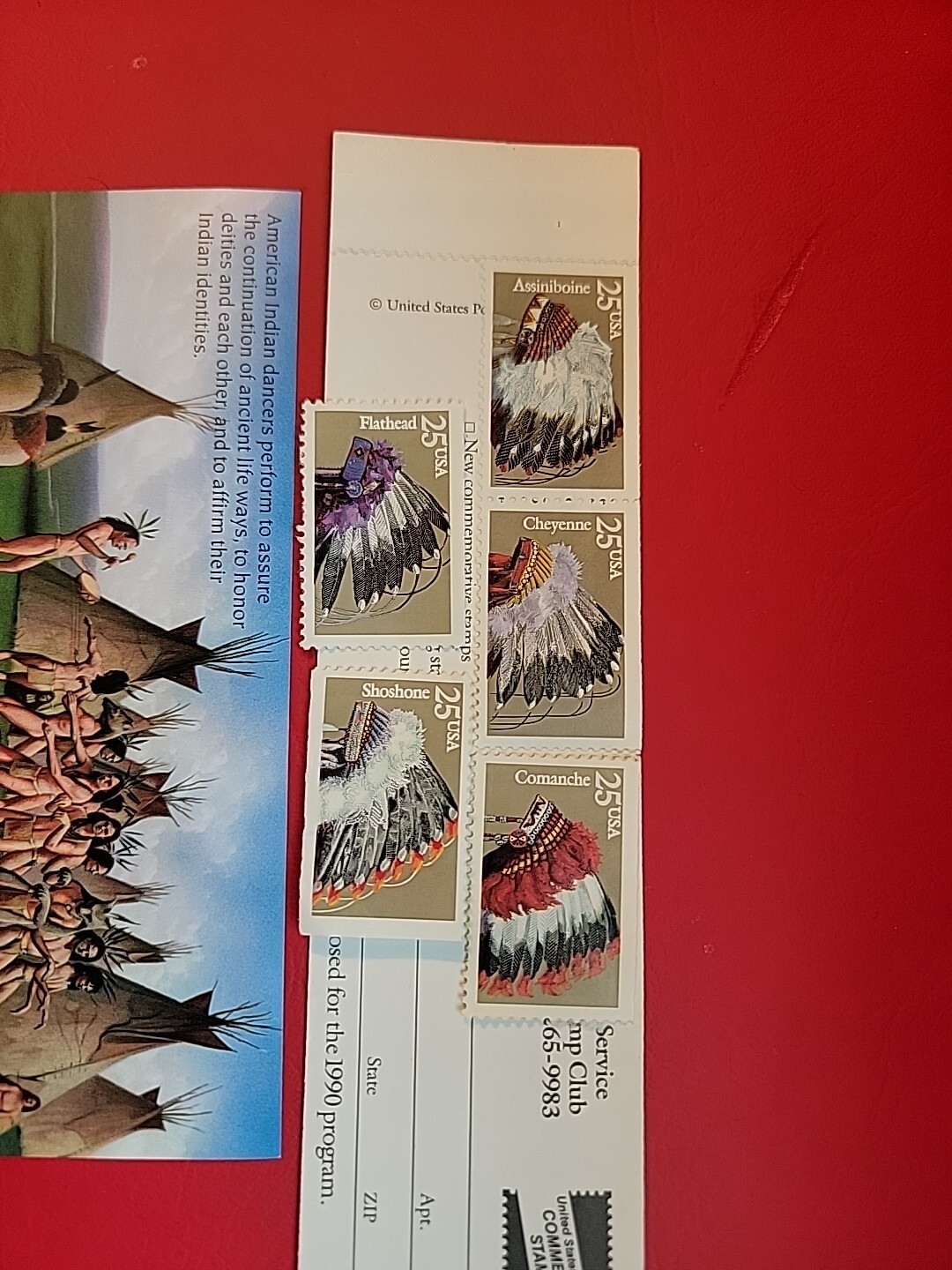 Indian headdress 5@.25=$1.25 + American Indian Dances 20@.32=$6.40 ($7.65 Total)