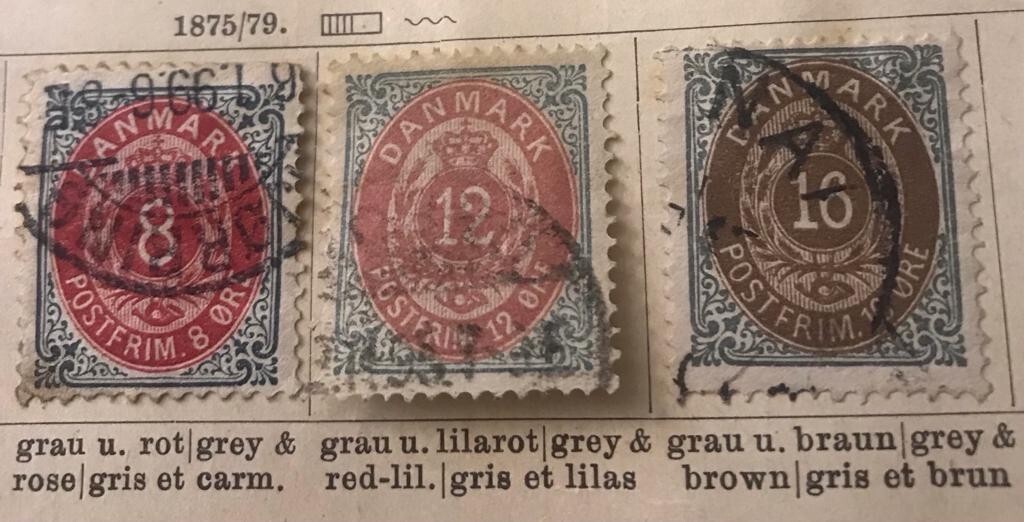 Vintage 3 Stamp/ Denmark issue 1875-1879