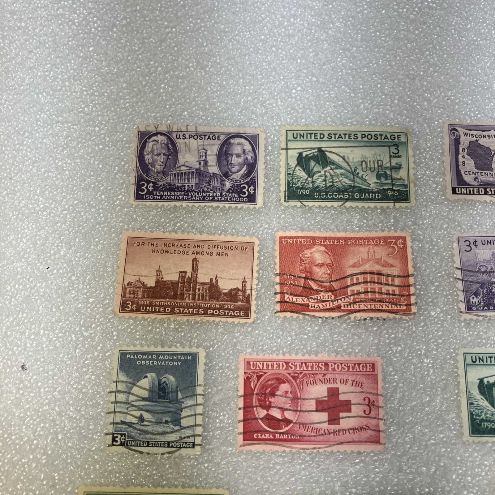 15 USED/Cancelled Commemorative 3c 1941-1955 US Stamps. Varied Lot. $1 Ships.