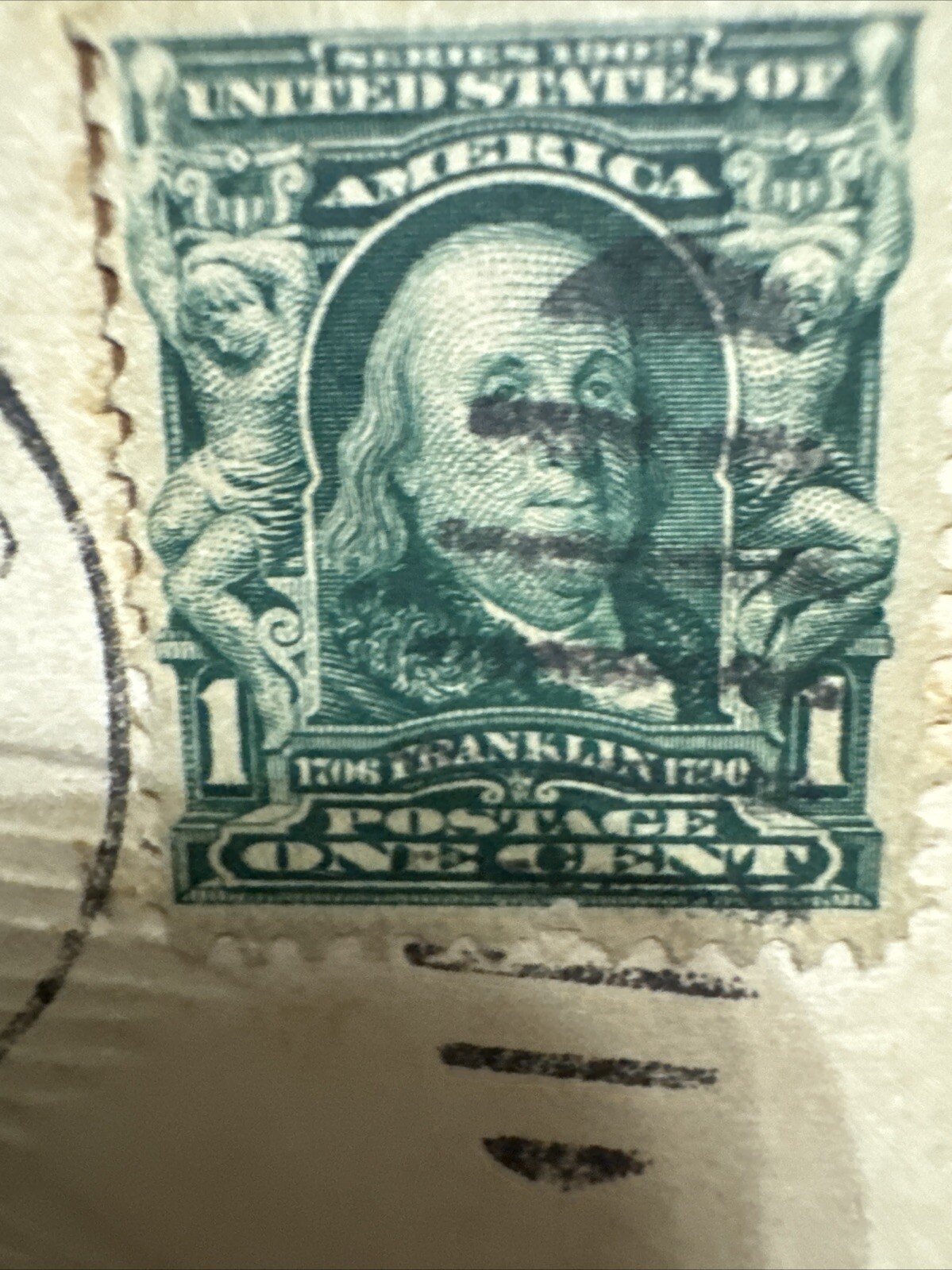 VTG 1706 FRANKLIN 1Cent Stamp POSTAGE Card, Circulated OOAK POSTMARK 1906 Rare