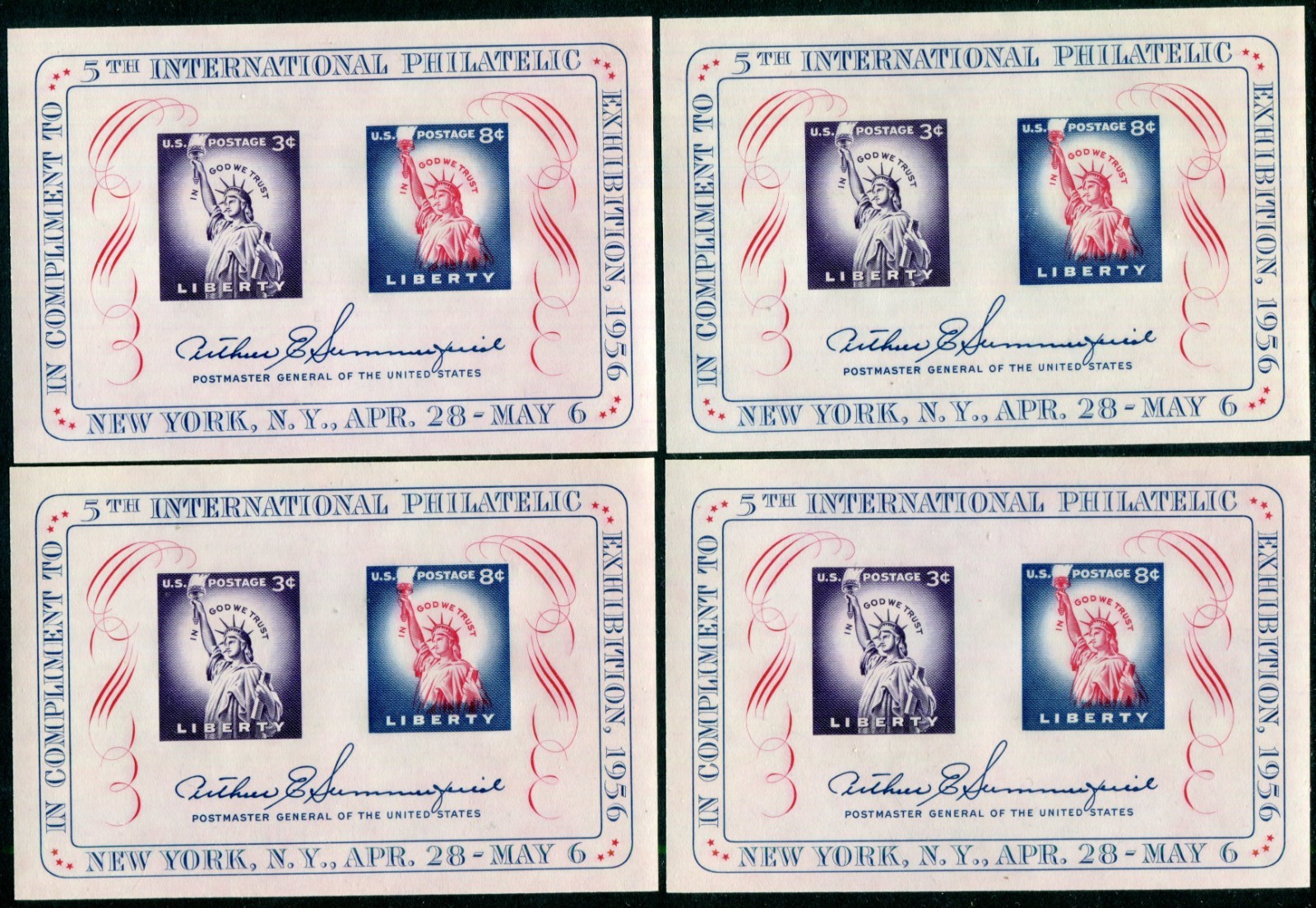 United States 11¢ 1956 FIPEX Souvenir Sheet Postage Stamp #1075 Pack of 25