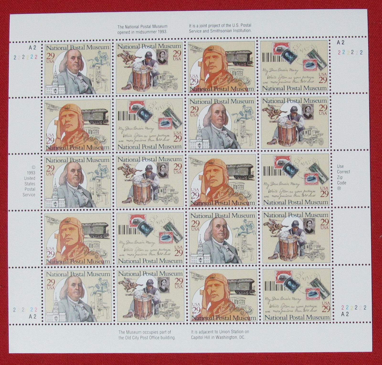 Four x 20 = 80 of NATIONAL POSTAL MUSEUM 29¢ US USA Postage Stamps Sc# 2779-2782