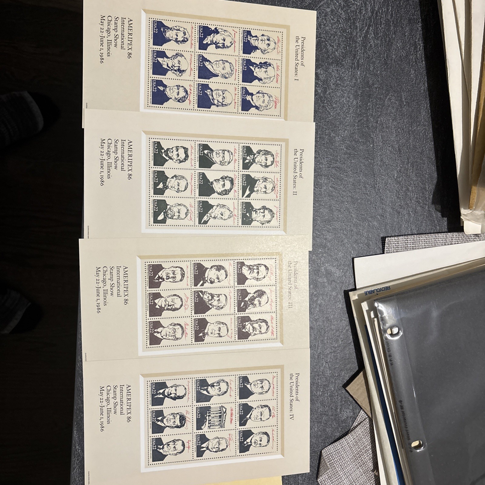 US SCOTT 2216 – 2219 4 PANES OF 9 1986 AMERIPEX STAMPS 22 CENT FACE MNH