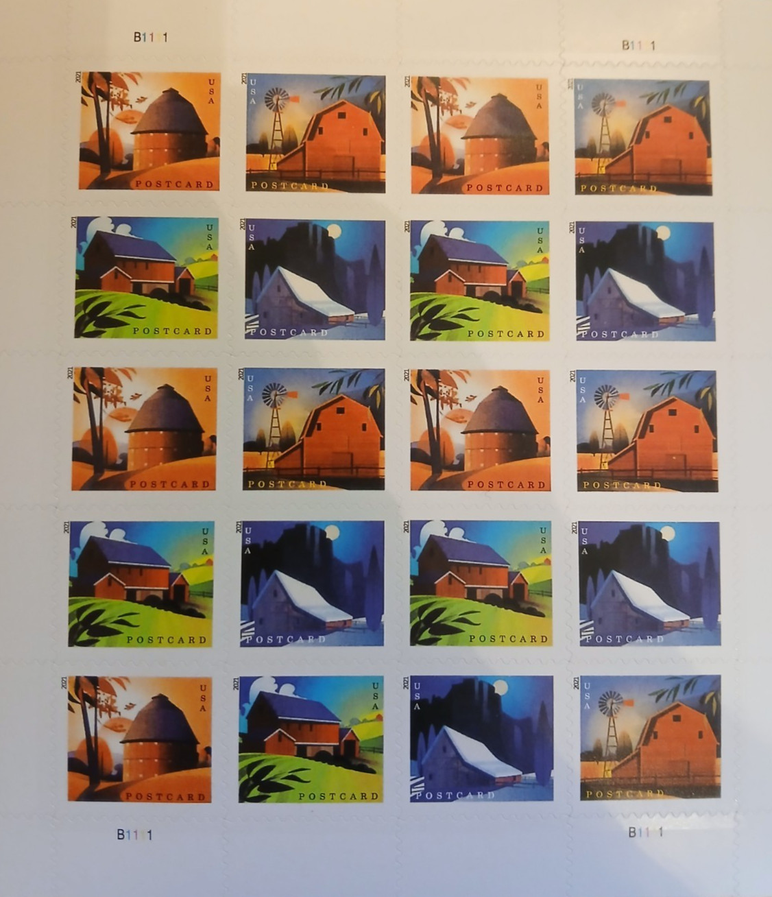 2021 USPS Barns POSTCARD Forever Postage Stamps – Sheet of 20 Stamps MNH