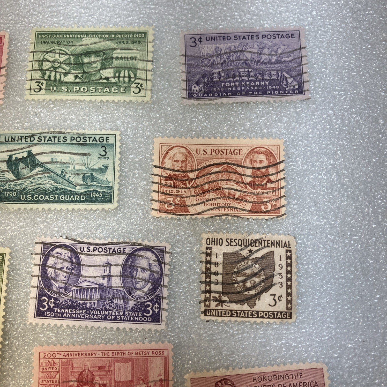 15 USED/Cancelled Commemorative 3c 1941-1955 US Stamps. Varied Lot. $1 Ships.