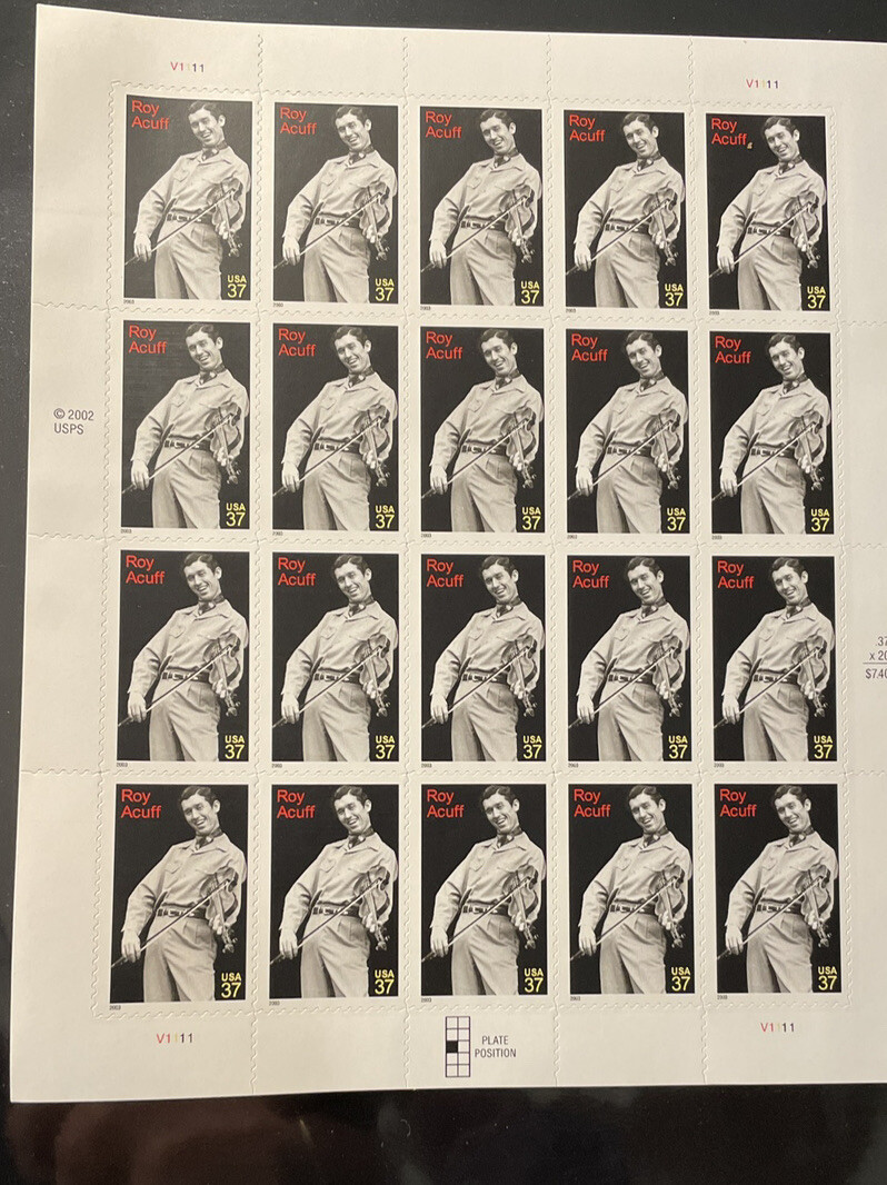 #3812 ROY ACUFF COUNTRY MUSIC LEGEND Sheet of 20 37 CENT STAMPS 2002/2003 MNH