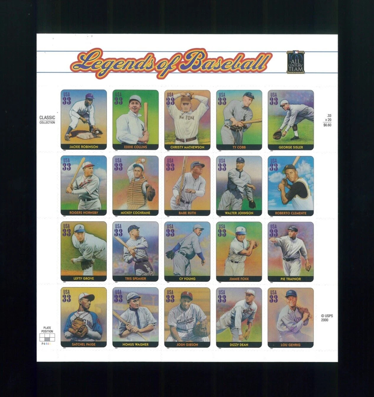 Legends of Baseball Postage Stamp #3408 Two Full Sheets