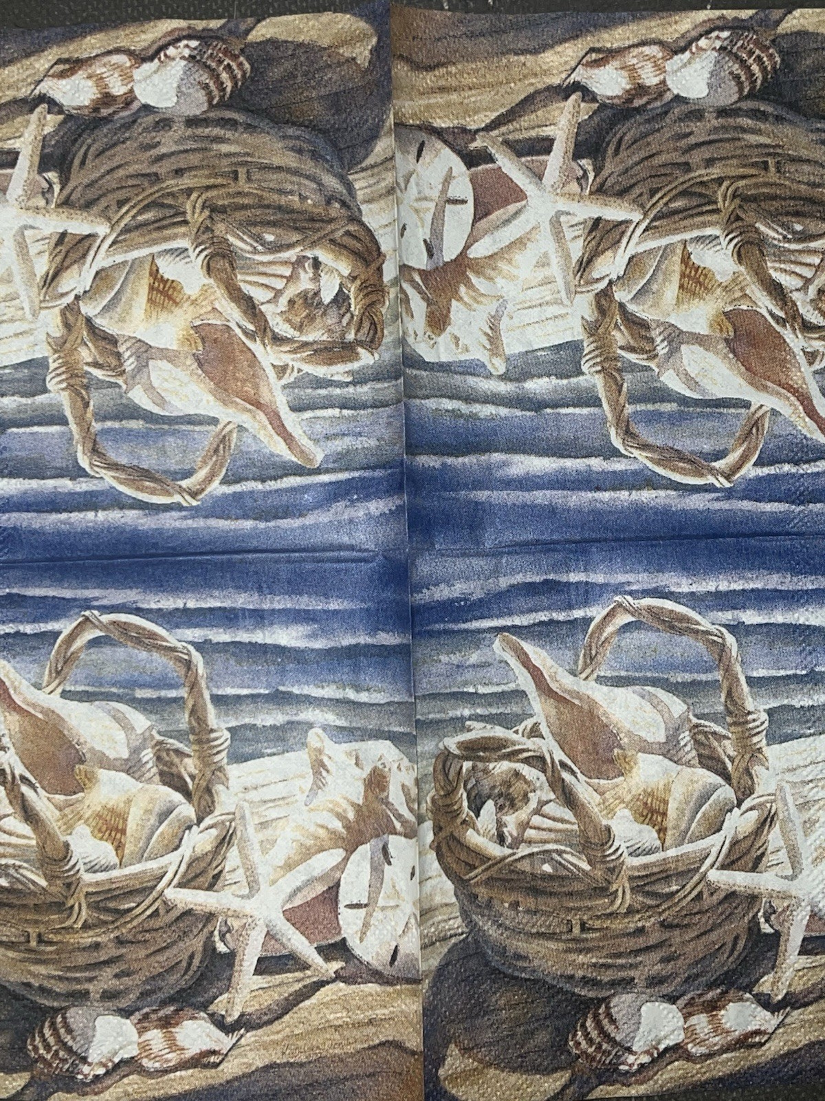 Three Individual Decoupage Beverage Napkin Blue Nautical Sea Shells Starfish 5”
