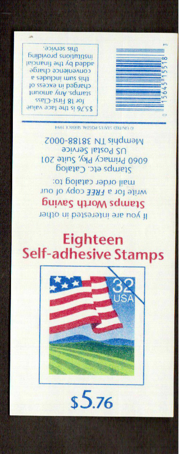 STAMPS Full Unfolded Booklet of 18 # 2919a 32 cent U.S. FLAG OVER FIELD 1995
