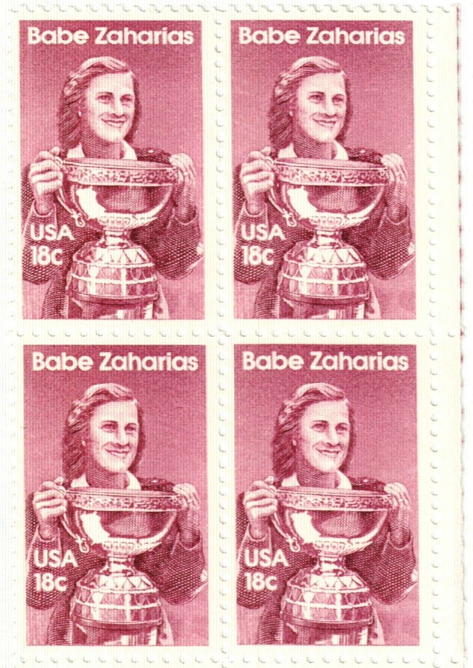 ZAHARIAS, BABE–Block of 4 Collectible Unused 1981 Stamps—-FREE SHIPPING