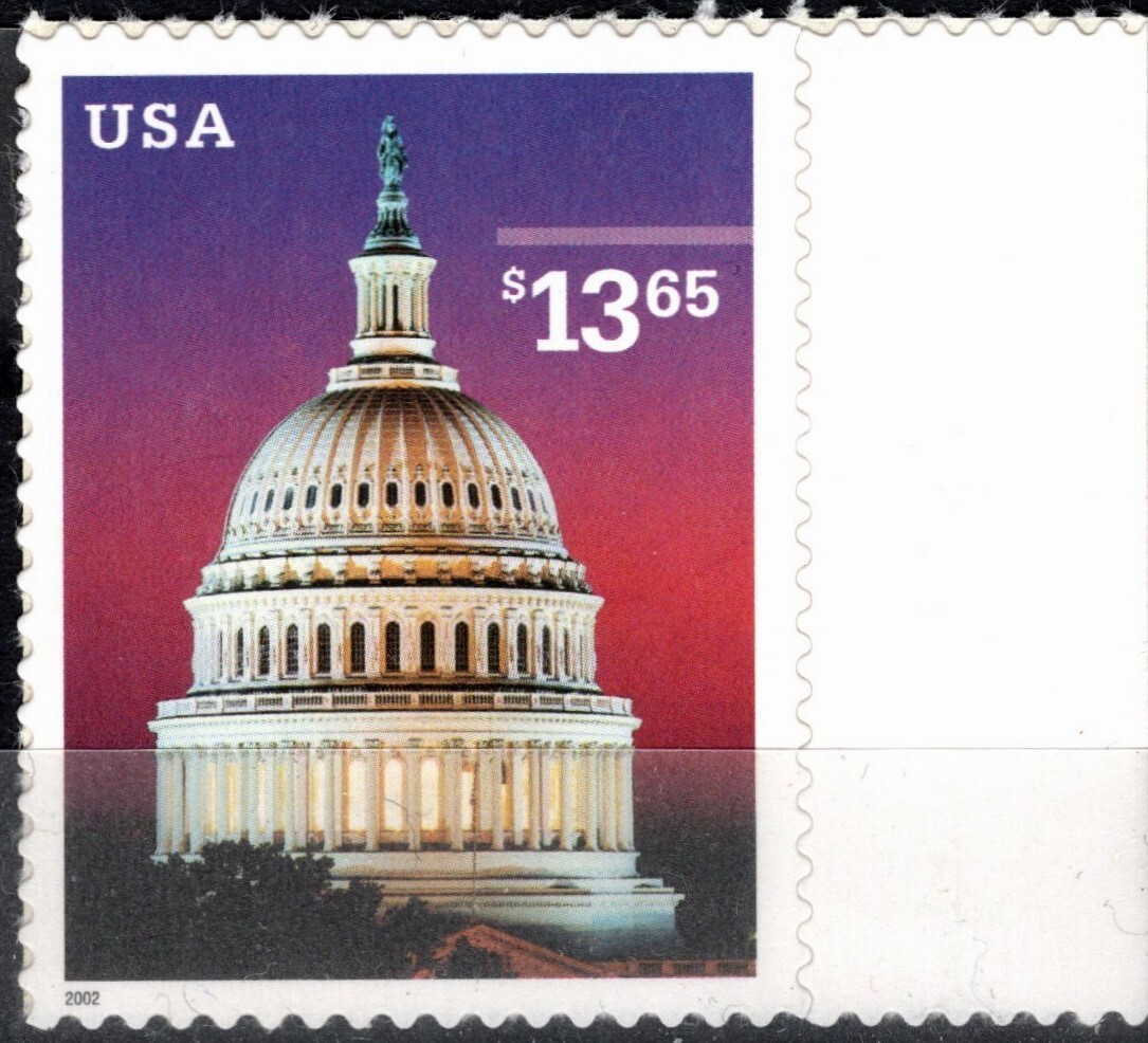 USA TWO STAMPS JEFFERSON MEMORIAL $3.85 & U.S. CAPITOL $13.65 SCOTT 3647-48 MNH