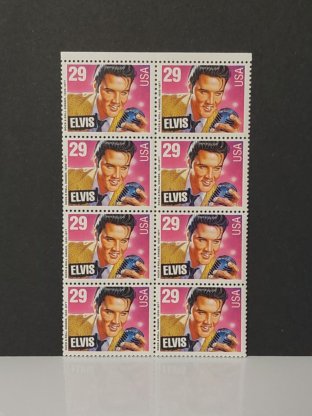 USPS Mint Block of Eight (8) Elvis Presley 29 Cent Commemorative Stamps MNH
