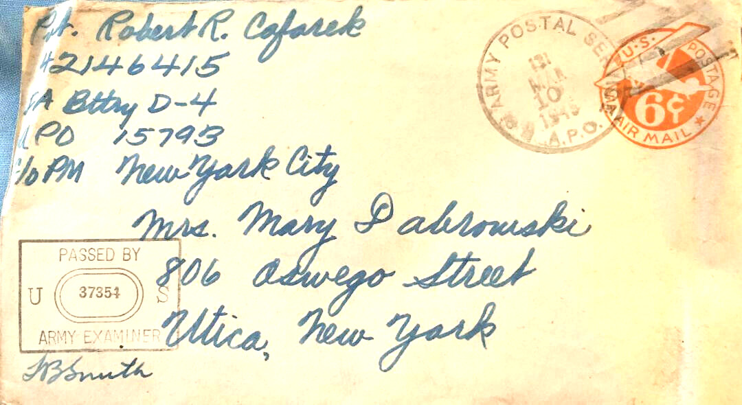 MAR 10 1945 U.S. Postal card with metered U.S.Postage Air Mail 6 cent #200-KBR