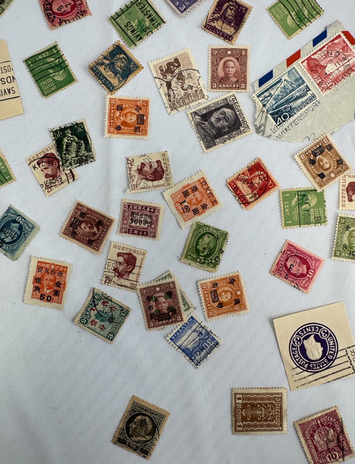 Worldwide Vintage Stamp Collection Lot 90+ Used Mint Stamps USA China Sweden