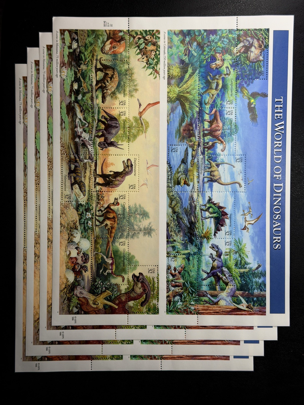 4 Sheets x 15 THE WORLD OF DINOSAURS 32¢ US Postage Stamps USA Sc # 3136