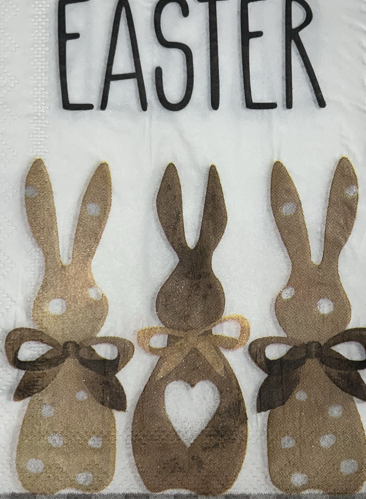 TWO Paper Dinner Decoupage Craft Napkins Happy Easter Brown Bunny Trio/Rabbits