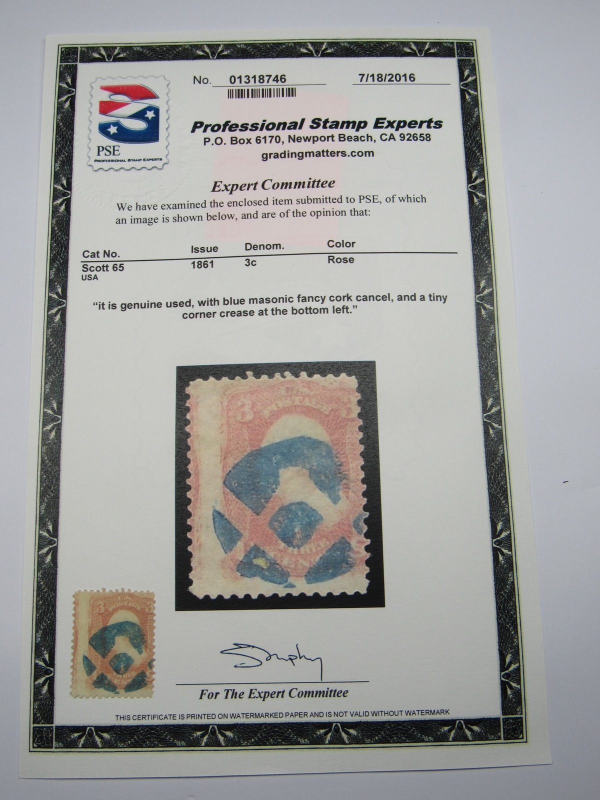 AMAZING Condition! 1861 U.S. POSTAGE 3¢ w/ Masonic Fancy Cork Stamps STP-10-IB
