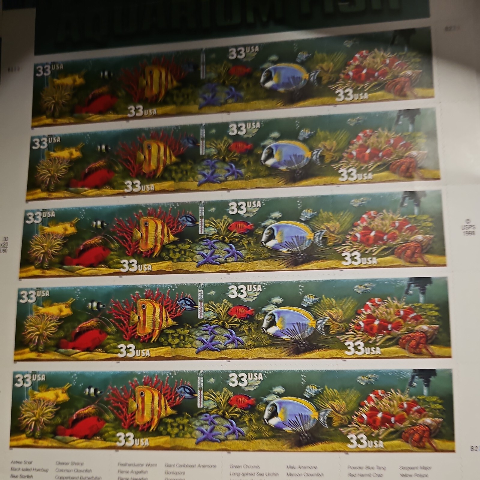 Three Sheets x 20 = 60 of AQUARIUM FISH 33¢ US Postage Stamps. USA # 3317-3320