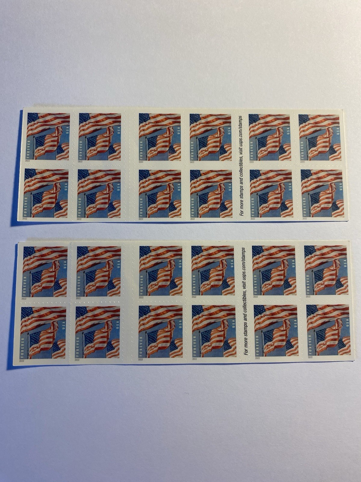 Stamps. 2022 1st Class Forever Stamps. U.S. Flags. 2 Sheets of 20 Stamps Per