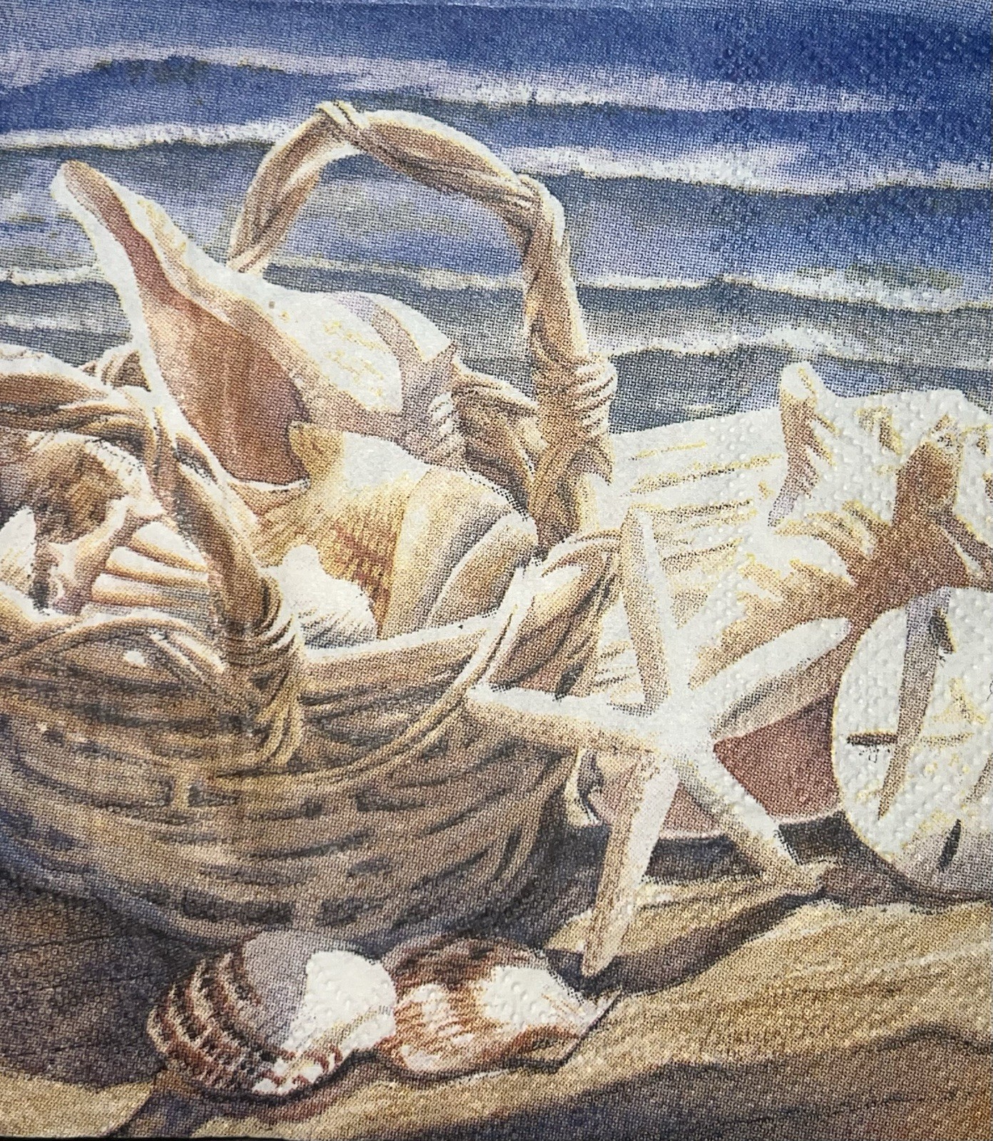 Three Individual Decoupage Beverage Napkin Blue Nautical Sea Shells Starfish 5”