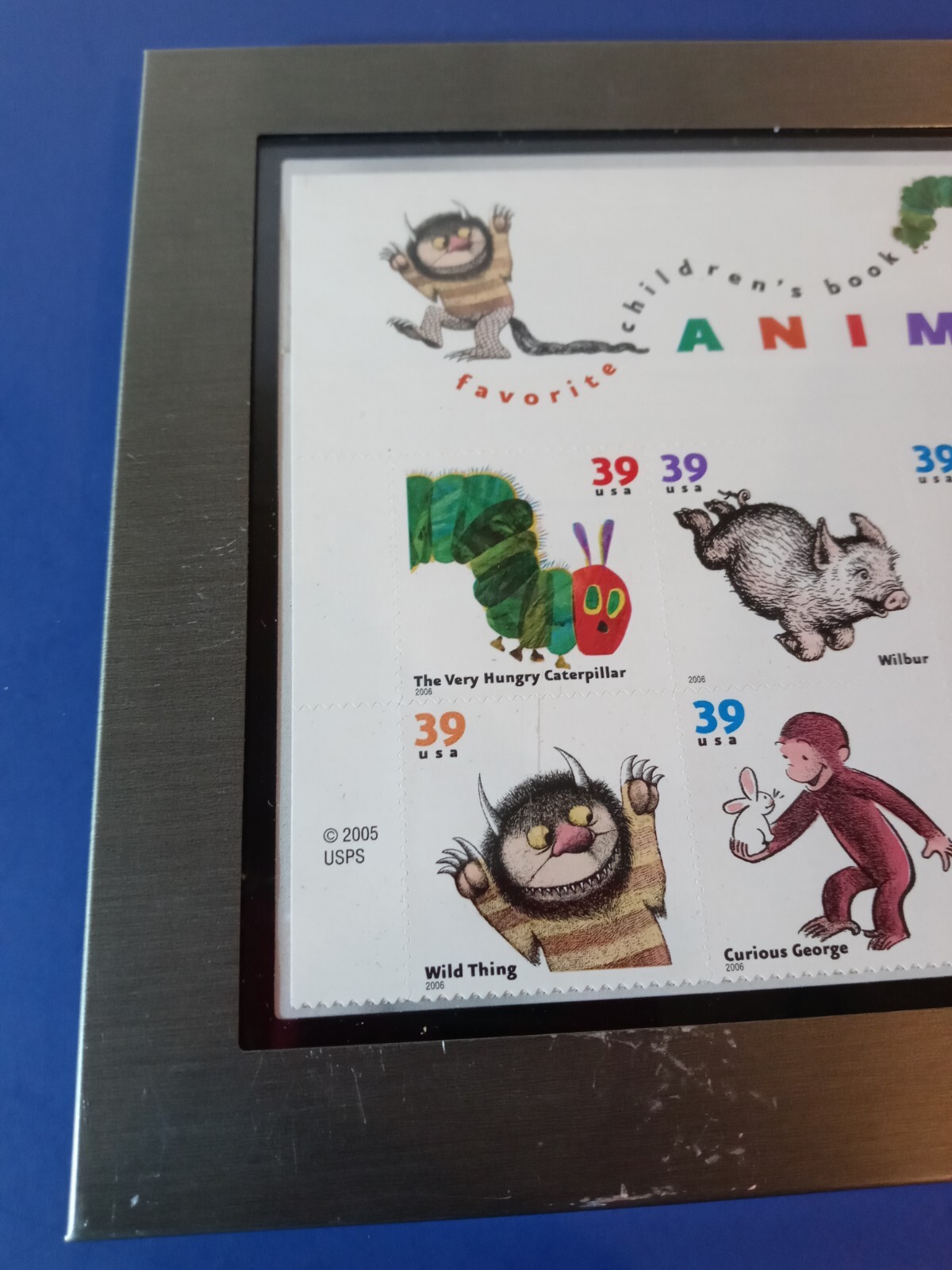 FAVORITE CHILDREN’S BOOK ANIMALS-SHEET OF (16) 39 CENT STAMPS IN FRAME