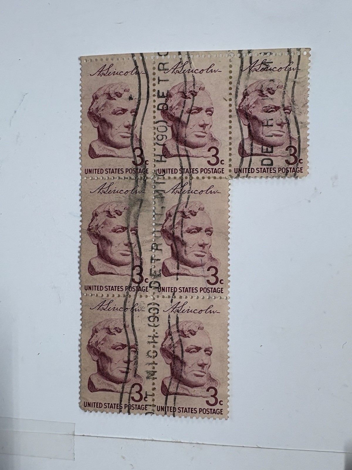 US Abe Lincoln 3 Cents Stamps 7 Postage Stamps Attached For Collecting