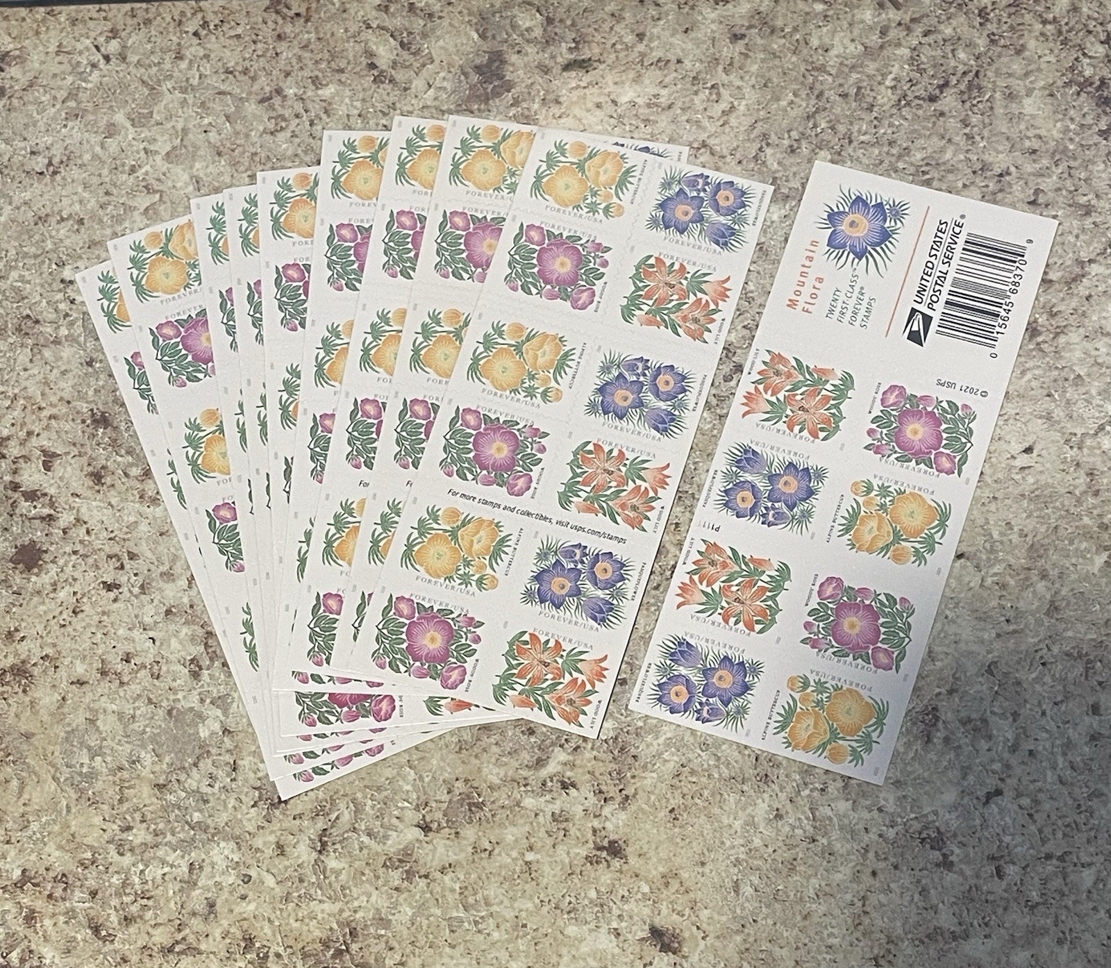 Mountain Flora- USPS Forever Stamps Lot 10 Books (200 PCs.) 2021 – FV $156
